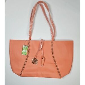 Badgley Mischka Coral Pebbled Faux Leather Chain Tote Bag NWT